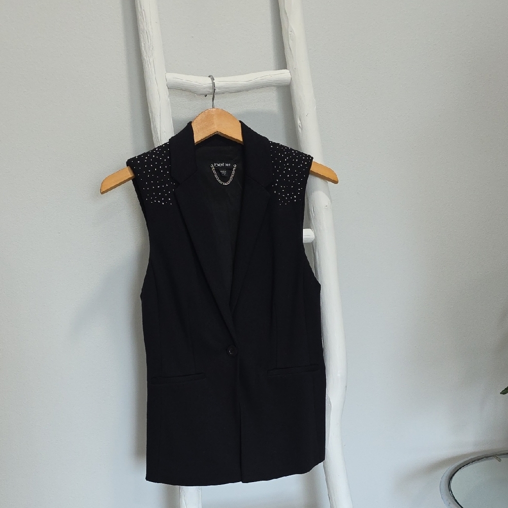 Bebe Sleeveless Black Blazer Vest with Studded Shoulders